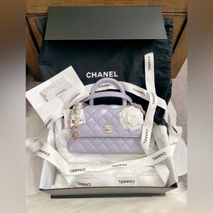 Authentic Chanel Caviar Quilted Mini Coco Handle Flap Light Purple